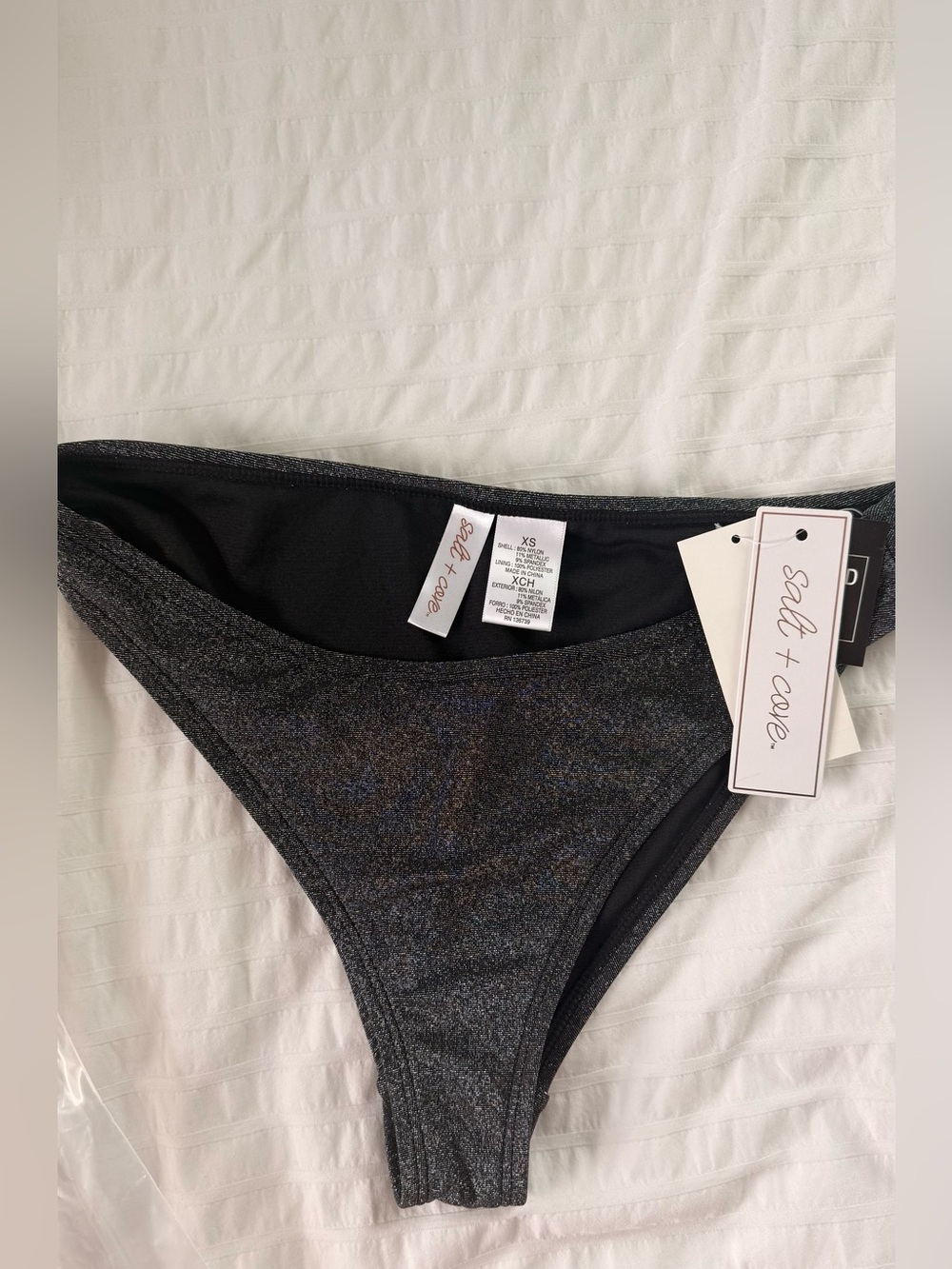 Salt + Cove Shimmer Metallic High Cut Bikini Bottoms Size XS Black Swimwear NWT - Picture 2 of 4